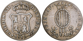 1812. Fernando VII. Catalunya (Mallorca). 3 cuartos. (AC. 11). 6,76 g. BC+/MBC-