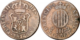 1814. Fernando VII. Catalunya (Mallorca). 3 cuartos. (AC. 14). Escasa. 6,65 g. BC/BC+.
