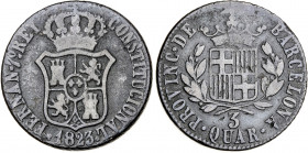 1823. Fernando VII. Barcelona. 3 cuartos. (AC. 15). 7,39 g. BC+.