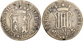 1810. Fernando VII. Catalunya (Reus o Tarragona). 6 cuartos. (AC. 16). Oxidaciones. 13,96 g. BC+.