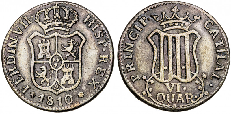 1810. Fernando VII. Catalunya. 6 cuartos. (Barrera falta). Falsa de época. 11,65...