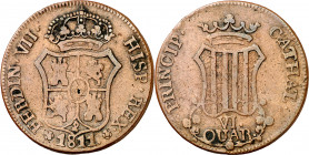 1811. Fernando VII. Catalunya (Tarragona o Mallorca). 6 cuartos. (AC. 17). 13,51 g. BC+/MBC-.