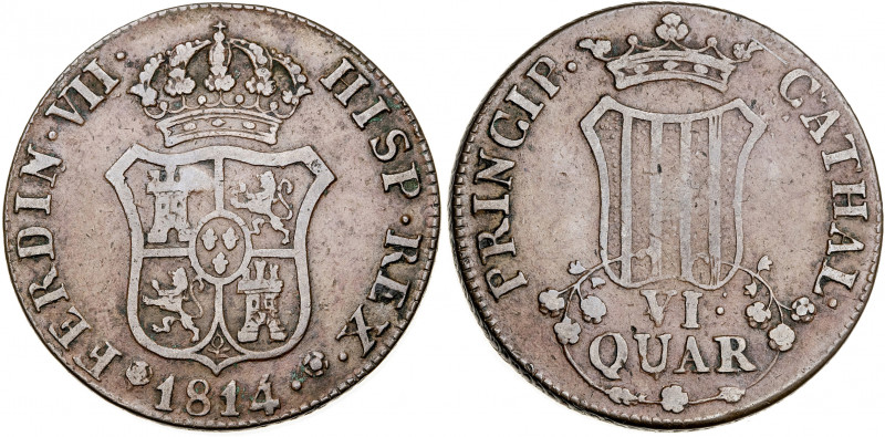 1814. Fernando VII. Catalunya (Mallorca). 6 cuartos. (AC. 20). 13,88 g. BC+/MBC-...