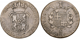 1823. Fernando VII. Barcelona. 6 cuartos. (AC. 21). Golpecitos. 13,57 g. BC+/MBC-.