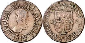 1812. Fernando VII. Mallorca. 12 diners. (AC. 24). Impurezas. 6,71 g. MBC-/MBC.