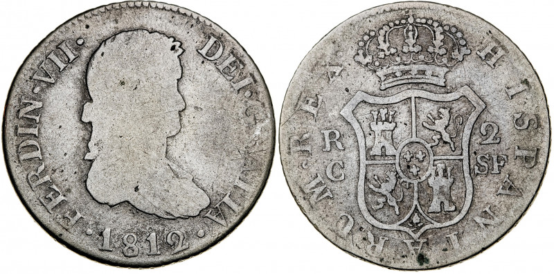 1812. Fernando VII. Catalunya (Mallorca). SF. 2 reales. (AC. 766). Sin punto ent...