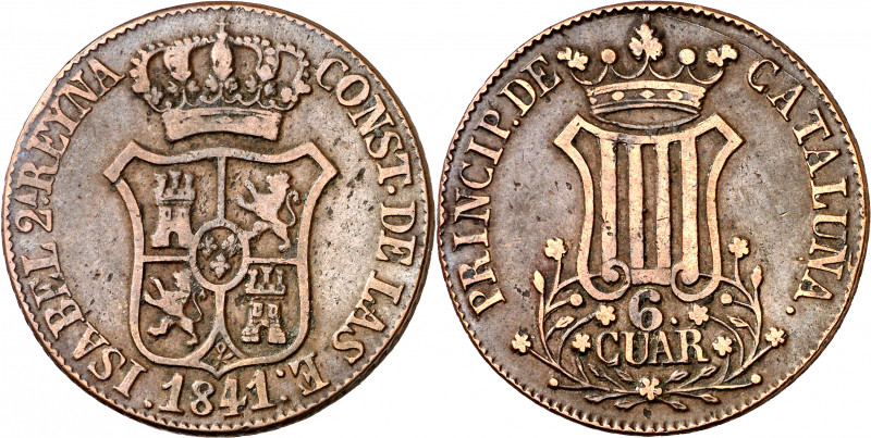 1841. Isabel II. Barcelona. 6 cuartos. (AC. 22). 13,64 g. MBC.