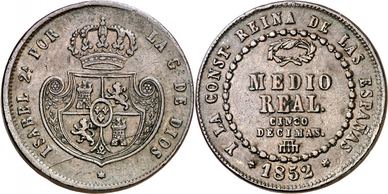 1852. Isabel II. Segovia. 1/2 real o 5 décimas. (AC. 157). 18,59 g. MBC-.