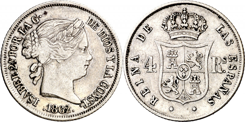 1862/1. Isabel II. Barcelona. 4 reales. (AC. 436). Escasa. 5,16 g. MBC-.