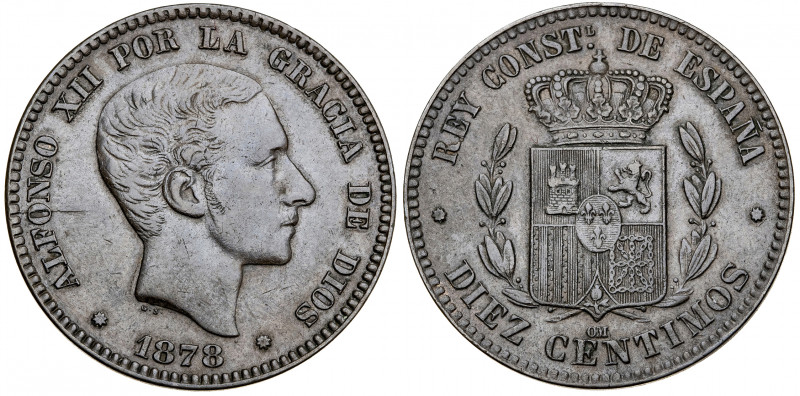 1878. Alfonso XII. Barcelona. OM. 10 céntimos. (AC. 9). 9,96 g. MBC.