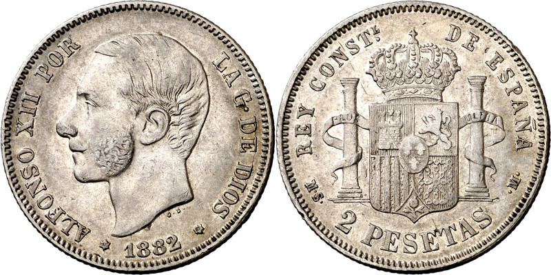 1882/1*1882/1. Alfonso XII. MSM. 2 pesetas. (AC. 29.1). 10 g. MBC/MBC-.