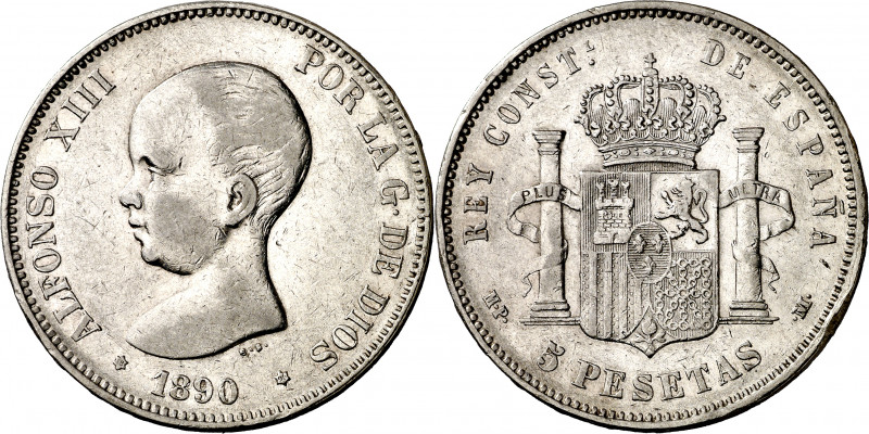 1890*1890. Alfonso XIII. MPM. 5 pesetas. (AC. 95). Rayitas y golpecitos. 24,82 g...