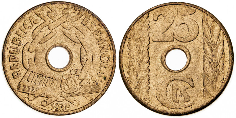 1938. II República. 25 céntimos. (AC. 20). 4,91 g. S/C-.