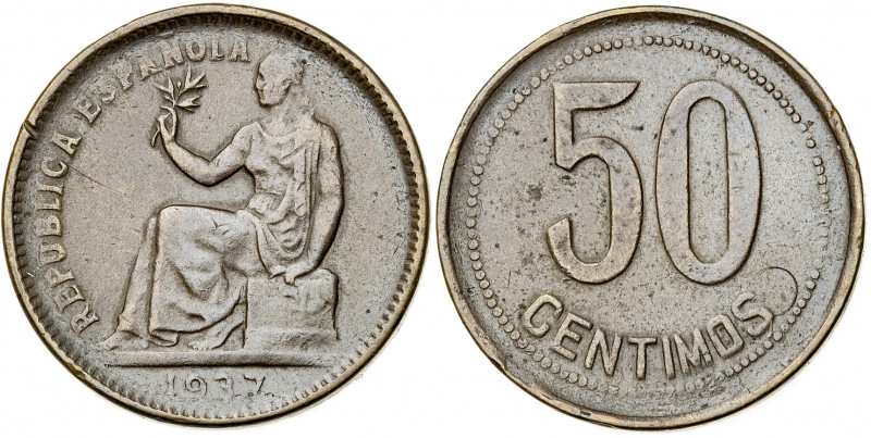 1937. II República. 50 céntimos. (AC. 27). 6,15 g. MBC.