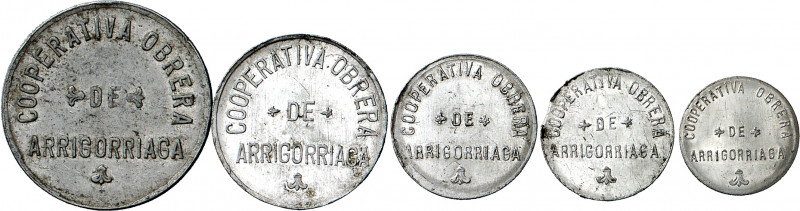 Arrigorriaga (Vizcaya). Cooperativa Obrera. 25, 50 céntimos, 1, 2 y 5 pesetas. 5...