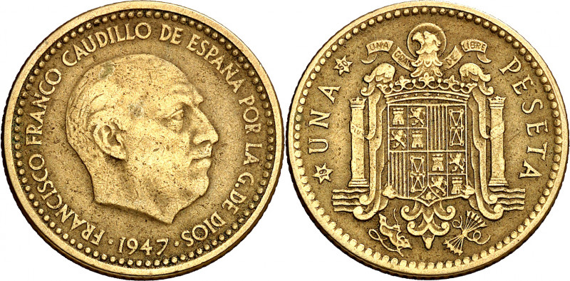 1947*1950. Franco. 1 peseta. (AC. 50). Rara. 3,52 g. MBC.