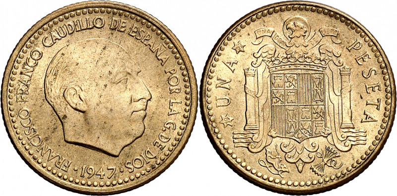 1947*1952. Franco. 1 peseta. (AC. 52). Escasa. 3,48 g. EBC+.