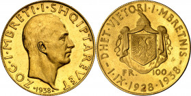 Albania. 1938. Zog I. 100 francos. 10º Aniversario de Reinado. Reproducción. AU. 32,32 g. (EBC+).