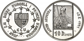 Andorra. (1992). 10 diners. (Kr. 71). Acuerdo Andorra - CEE. AG. 31,48 g. Proof.