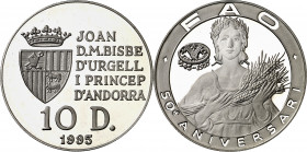 Andorra. 1995. 10 diners. (Kr. 110). 50º aniversario - FAO. AG. 31,07 g. Proof.