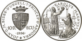 Andorra. 1996. 10 diners. (Kr. 121). Coronación de Carlo Magno. AG. 31,46 g. Proof.