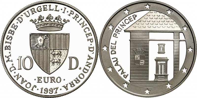 Andorra. 1997. 10 diners. (Kr. 166). Palau del Príncep. AG. 31,48 g. Proof.