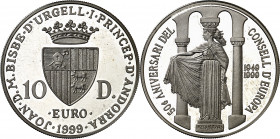 Andorra. 1999. 10 diners. (Kr. 154). 50º Aniversario - Consell d'Europa. AG. 31,43 g. Proof.