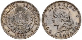 Argentina. 1890. 2 centavos. (Kr. 33). CU. 10,19 g. MBC+/EBC-.