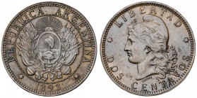 Argentina. 1893. 2 centavos. (Kr. 33). CU. 9,87 g. MBC+.