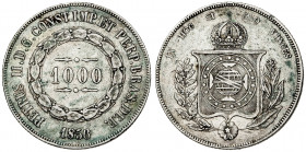Brasil. 1856. Pedro II. 1000 reis. (Kr. 465). AG. 12,63 g. MBC+.