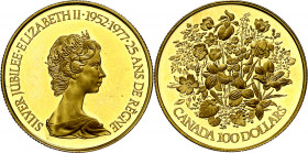 Canadá. 1977. Isabel II. 100 dólares. (Fr. 8) (Kr. 119). 25º Aniversario de reinado. AU. 16,93 g. Proof.