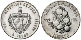 Cuba. 1982. 5 pesos. (Kr. 102). Serie: FAO. AG. 12,03 g. S/C.