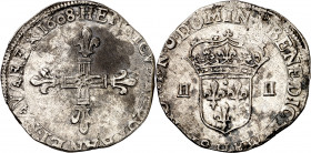 Francia. 1608. Enrique IV. H (La Rochelle). 1/4 de écu. (D. 1222). AG. 9,44 g. EBC-.