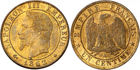 Francia. 1862. Napoleón III. París. 1 céntimo. (Kr. 795.1) (Gad. 87). CU. 1,14 g. S/C.