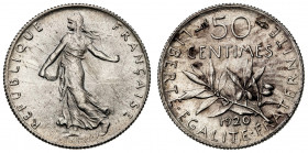 Francia. 1920. III República. 50 céntimos. (Kr. 854). Bella. AG. 2,48 g. EBC+.