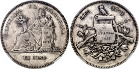 Guatemala. 1879. D. 1 peso. (Kr. 200). En cápsula de la NGC como VF Details, nº 3549889-005. AG. MBC.