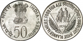 India. 1974. 50 rupias. (Kr. 255). Serie: FAO. AG. 34,50 g. S/C-.