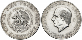 México. 1956. 10 pesos. (Kr. 474). Limpiada. AG. 28,85 g. MBC+.