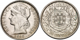 Portugal. 1916. 20 centavos. (Kr. 562). Parte de brillo original. AG. 5,03 g. EBC-.