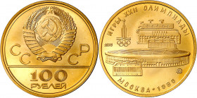 Rusia. 1978. 100 rublos. (Fr. 187) (Kr. 151). Juegos Olímpicos - Moscú '80. Estadio Lenin. AU. 17,30 g. S/C.