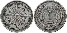 Uruguay. 1869. A (París). 1 céntimo. (Kr. 11). CU. 4,95 g. MBC.