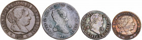 Fernando VII e Isabel II. Lote de 4 monedas en cobre. BC-/MBC+.