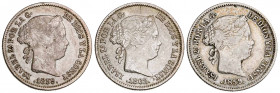 1859 y 1862. Isabel II. 1 real. Lote de 3 monedas. A examinar. BC+/MBC.