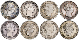 1852 a 1859. Isabel II. 1 real. Lote de 8 monedas. A examinar. BC-/BC+.