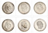 1966*67 a 69 y 71 a 73. Franco. 50 céntimos. Lote de 6 monedas distintas. Imprescindible examinar. S/C-.