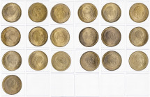1953*1956, 1960 a 1963, 1963*1963 a 1967, 1966*1967 a 1975. Franco. 1 peseta. Lote de 19 monedas distintas. EBC/S/C-.
