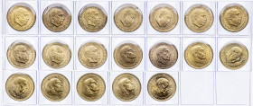 1953*1956, 1960 a 1963, 1963*1963 a 1967, 1966*1967 a 1975. Franco. 1 peseta. Lote de 19 monedas distintas. Imprescindible examinar. EBC/S/C.