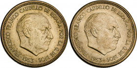 1953*1954 y 1956. Franco. 2,50 pesetas. Lote de 2 monedas. EBC-/S/C-.