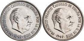 1949*1949 y 1950. Franco. 5 pesetas. Lote de 2 monedas. EBC-/EBC.