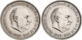1949*1949 y 1950. Franco. 5 pesetas. Lote de 2 monedas. EBC+.